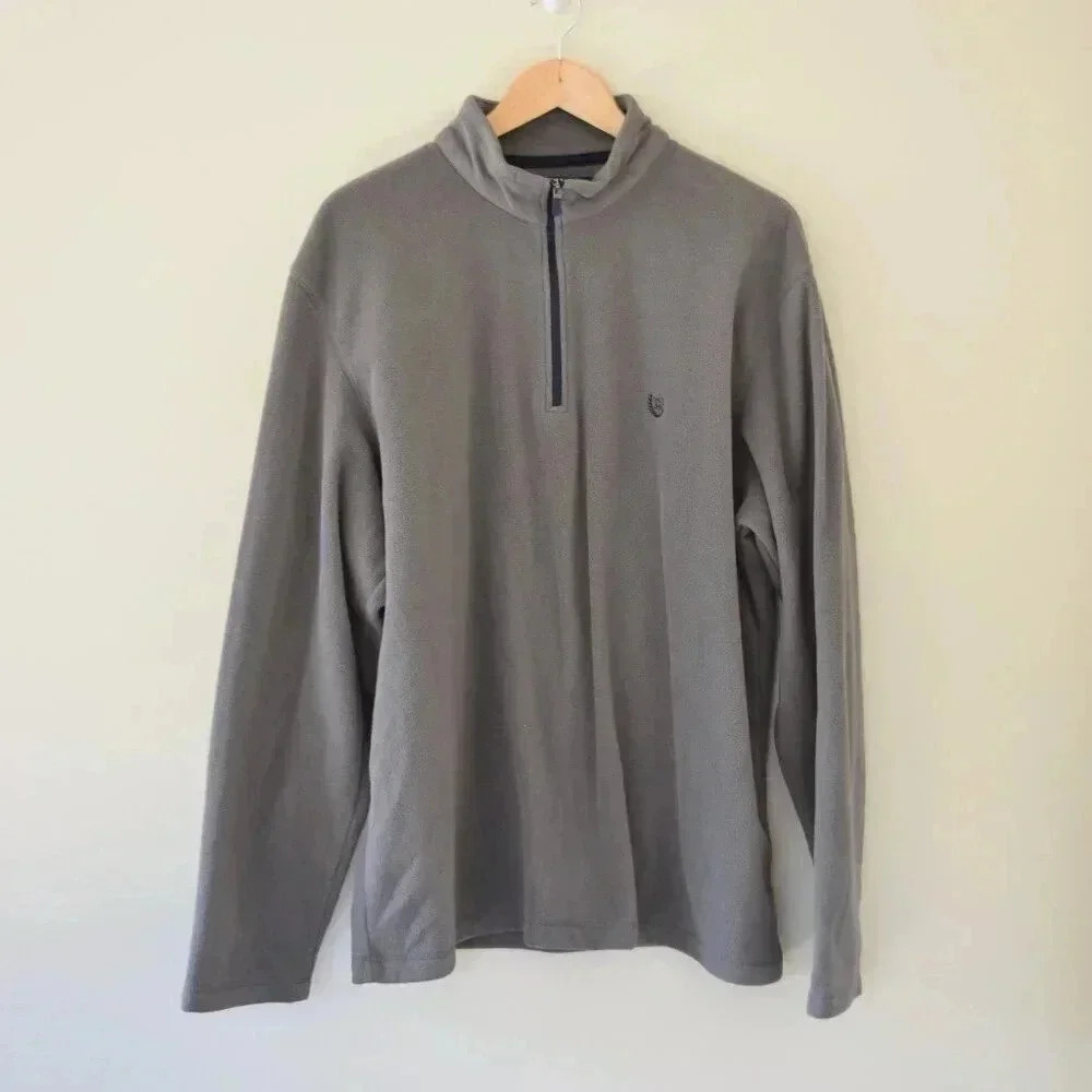 CHAPS SPORT Mens Quarter Zip Pullover Sweater In Grey Size XL